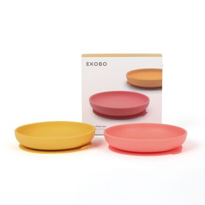 Set of 2 silicone suction plates - Mimosa / Coral - EKOBO