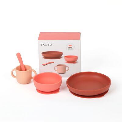 Juego de Comida para Bebé de Silicona Premium - Coral - EKOBO