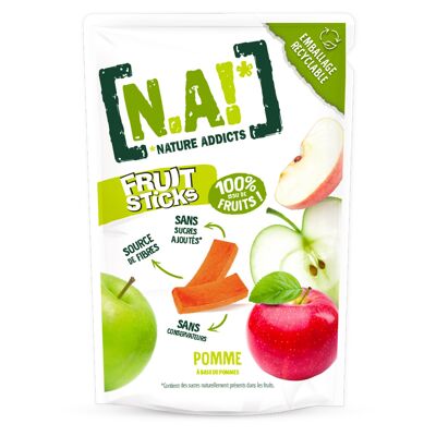N.A! Nature Addicts - Sachet de Fruit Sticks Pomme 40g - 100% Issu de Fruits - Sans Sucres Ajoutés, Sans Édulcorants ni Conservateurs - Sachet Refermable à Emmener Partout -