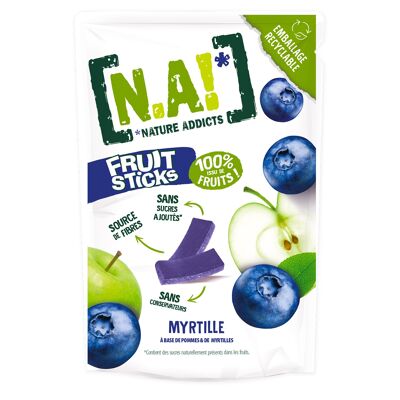 N.A! Nature Addicts - Sachet de Fruit Sticks Myrtilles 40g - 100% Issu de Fruits - Sans Sucres Ajoutés, Sans Édulcorants ni Conservateurs - Sachet Refermable à Emmener Partout -