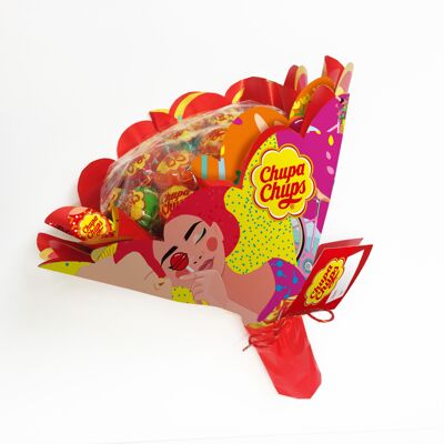 Chupa Chups - Bouquet of Lollipops Composed of 19 Lollipops - Strawberry, Orange, Apple, Cherry, Watermelon, Lemon Scent - Original Gift for Valentine's Day, Birthdays, and Mother's Day