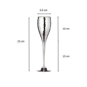 Flûte à champagne Dodo, martelée, argentée, hauteur 23 cm, contenance 200 ml 4