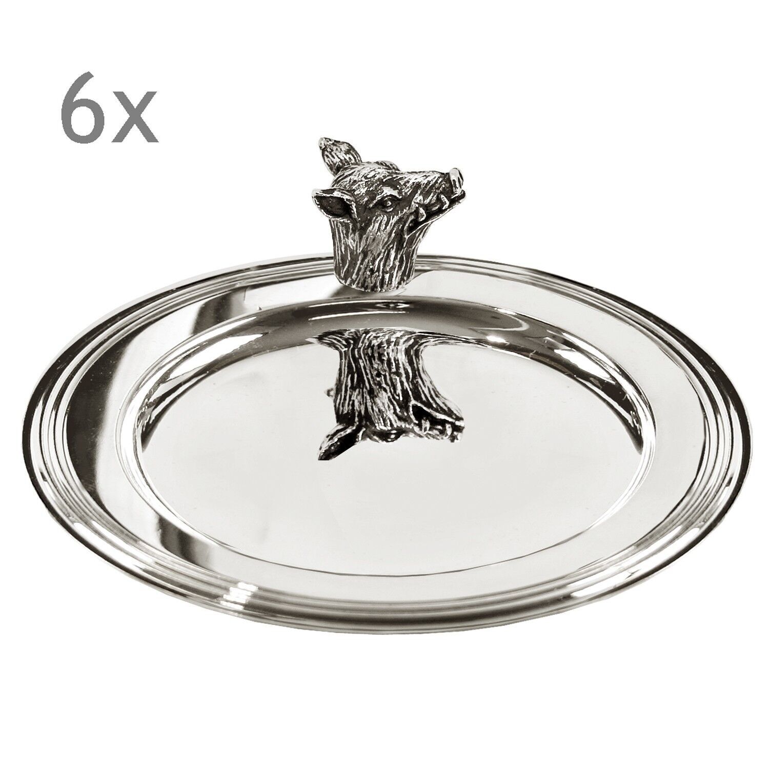 SALE Set of 6 coasters Boar coasters, silver-plated, diameter 11 cm