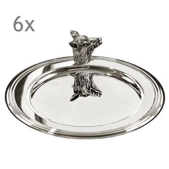 SOLDE Set de 6 sous-verres Sous-verres Sanglier, métal argenté, diamètre 11 cm 1