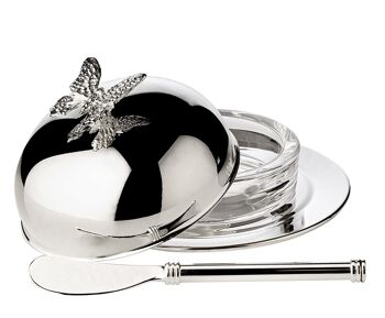 EDZARD Papillon cloche à beurre, avec bol en verre et couvercle, argenté, ø 14 cm, avec couteau à beurre 2