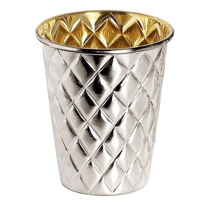 SALE Pilar silver mug with diamond pattern, heavy silver plated, gold look inside (polished brass)