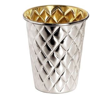 VENTE Tasse en argent Pilar avec motif diamant, plaqué argent lourd, aspect doré à l'intérieur (laiton poli) 1