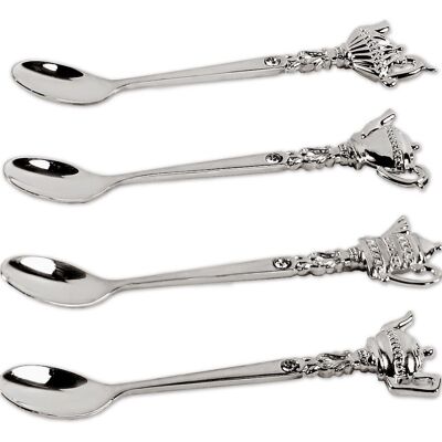 SALE Set of 4 teaspoons Harvest, motifs 4 different teapots, fine silver plated, length 11 cm