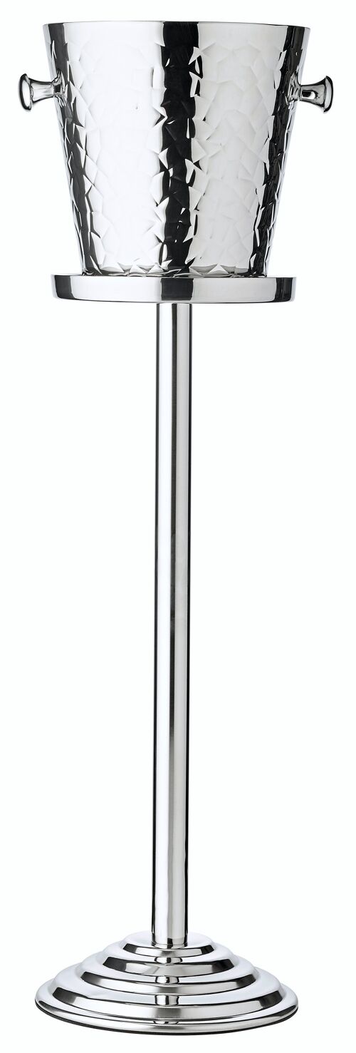 Capri champagne cooler with stand, highly polished stainless steel, patterned on the outside, H 85 cm, cooler H 23 cm
