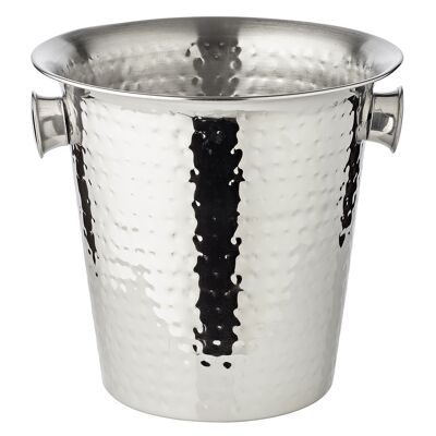 Champagne cooler Joey with handles, high-gloss polished stainless steel, hammered, height 23 cm, diameter 21 cm