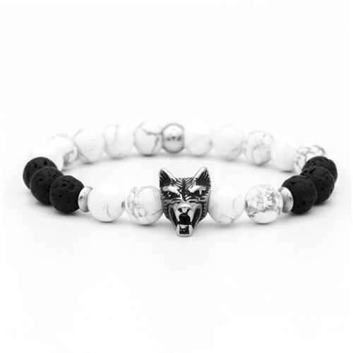 Bracelet Loup – Howlite – Lave - 10mm