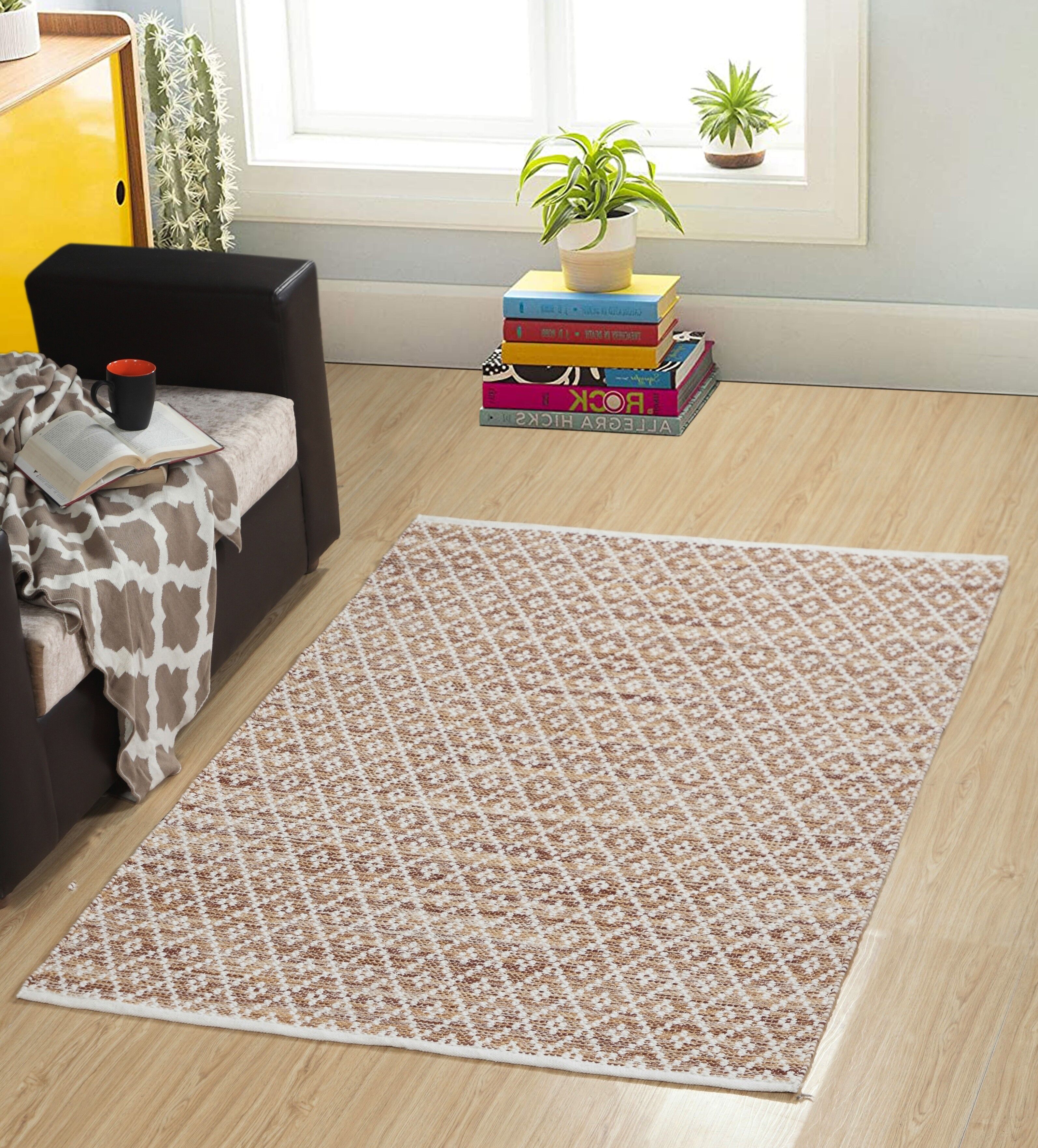 Tappeto in cotone scandinavo intrecciato a mano con motivo a rombi multicolore