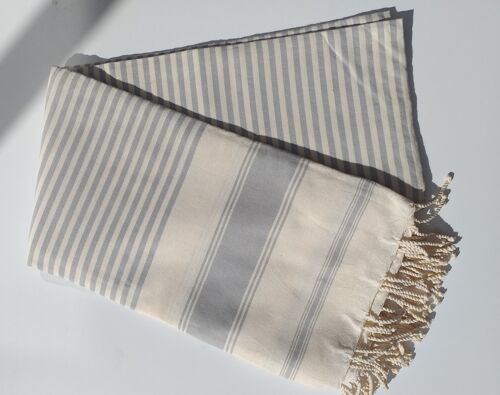 Fouta 200 x 200 rayee gris clair