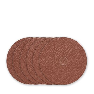 Coaster set round 6 pieces | cognac