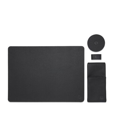 Table set round. 1 placemat, 1 coaster round, 1 cutlery holder, 1 napkin holder I black