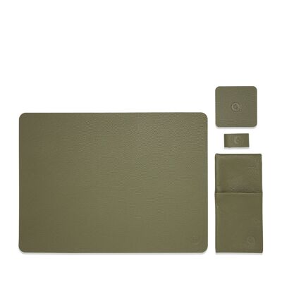 Table set square. 1 placemat, 1 coaster square, 1 cutlery holder, 1 napkin holder I green