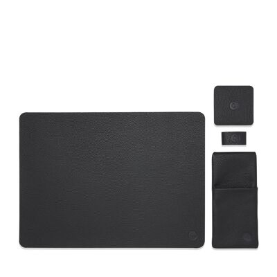 Table set square. 1 placemat, 1 coaster square, 1 cutlery holder, 1 napkin holder I black