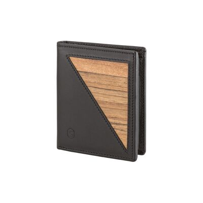 Peter wallet - Made from real wood Amazaque and smooth black leather