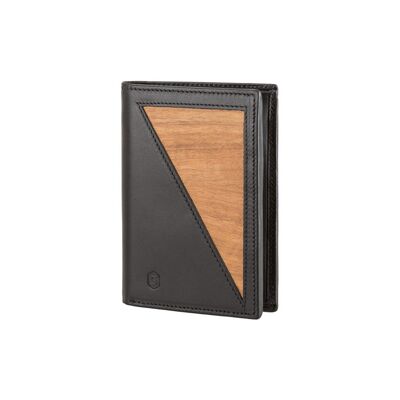 Monedero Paul - Hecho de madera real Amazaque y cuero negro liso