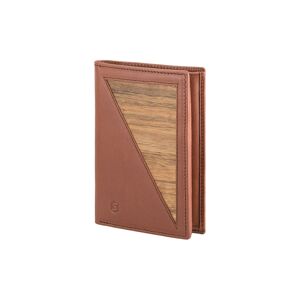 Porte-monnaie Paul - Fabriqué à partir de bois véritable Amazaque et de cuir lisse cognac