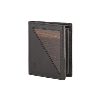 Porte-monnaie Pascal - En véritable bois de chêne fumé et cuir lisse noir 1