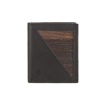Porte-monnaie Pascal - En véritable bois de chêne fumé et cuir lisse noir 4