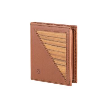 Porte-monnaie Pascal - Fabriqué à partir de bois véritable Amazaque et de cuir lisse cognac 1