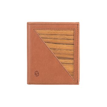 Porte-monnaie Pascal - Fabriqué à partir de bois véritable Amazaque et de cuir lisse cognac 4