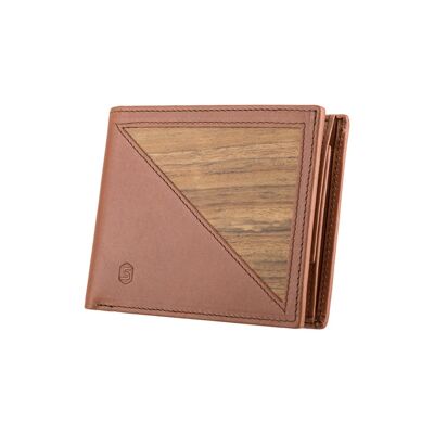 Pedro purse - Made from real wood Amazaque and smooth leather cognac