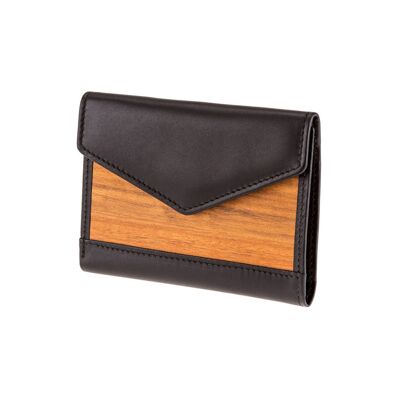 Linda purse - Made from real wood Amazaque and smooth black leather