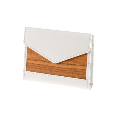 Monedero Linda - Hecho de madera real Amazaque y cuero liso blanco