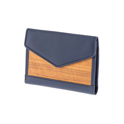 Linda purse - Made from real wood Amazaque and smooth leather navy blue