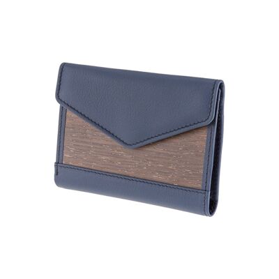 Linda purse - Made from real wood smoked oak and smooth leather navy blue