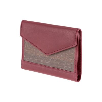 Linda purse - Made from real smoked oak wood and wine-red smooth leather
