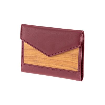 Linda purse - Made from real wood Amazaque and smooth leather wine red