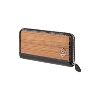 Lucy purse - Made from real wood Amazaque and patent leather in crocodile look