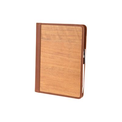 Sam writing case A5 - Made from real wood Amazaque and smooth leather cognac