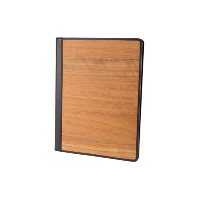 Portadocumentos Marco A4 - Hecho de madera real Amazaque y cuero negro liso