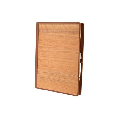 Caja de escritura Marco A4 - Hecho de madera real Amazaque y cuero liso coñac
