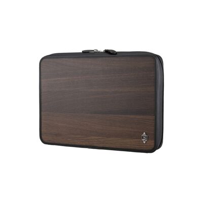 Sac pour ordinateur portable Leo 13" - Fabriqué à partir de vrai bois de chêne fumé et de cuir de vachette noir