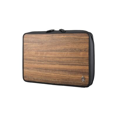 Leo 13" laptop bag - Made from real wood Amazaque and black cowhide