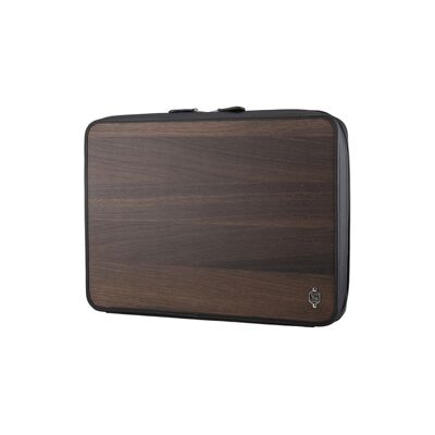 Sac pour ordinateur portable Leo 15" - Fabriqué à partir de vrai bois de chêne fumé et de cuir de vachette noir