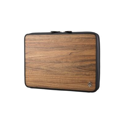 Borsa per laptop 15" Leo - Realizzata in vero legno Amazaque e pelle bovina nera