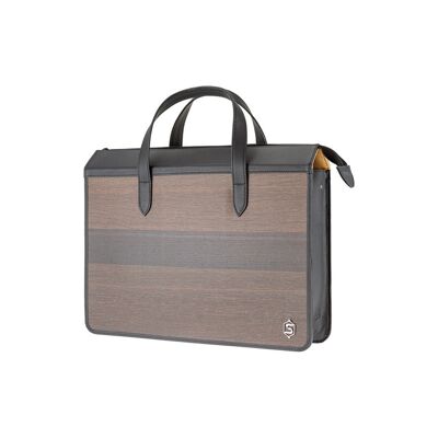 James Briefcase - Made of real smoked oak wood and black cowhide
