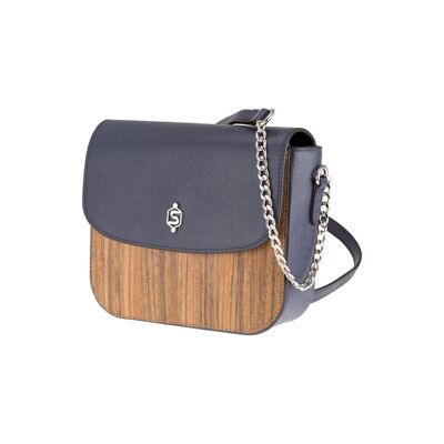 Laura handbag - Made of real wood Amazaque and Saffiano leather navy blue