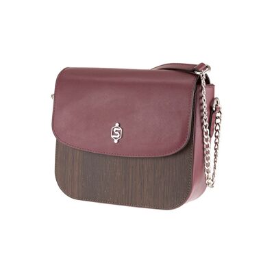 Laura handbag - Made from real smoked oak wood and burgundy saffiano leather