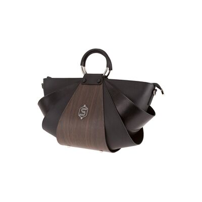 Amy handbag - Made from real wood smoked oak and smooth black leather