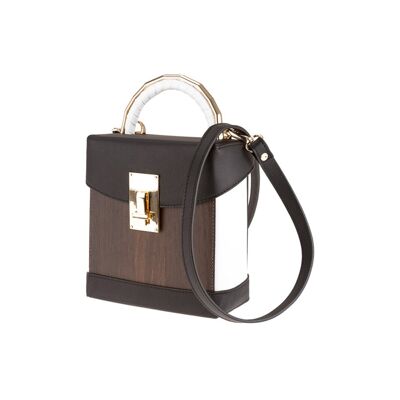 Lara handbag - Made from real wood Amazaque and white smooth leather