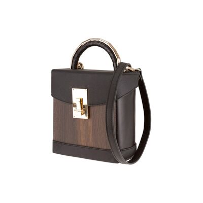 Lara handbag - Made from real smoked oak wood and black smooth leather