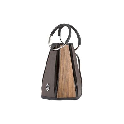 Elena handbag - Made from real wood Amazaque/smoked oak and black cowhide